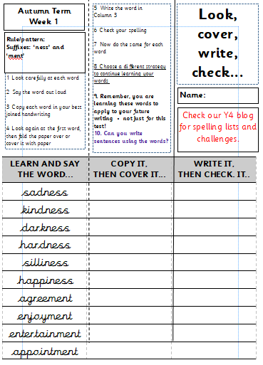 Maths and spelling homework Y4 18.9.17